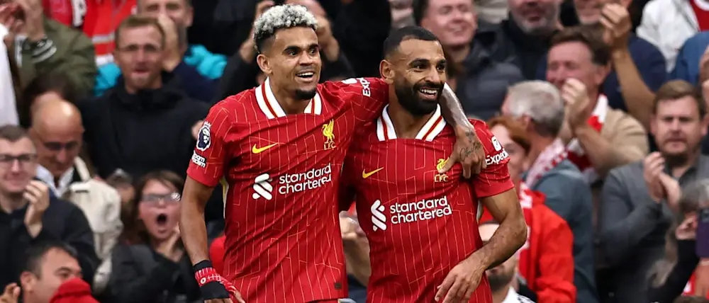 football 2024 premier league liverpool luis diaz salah celebration goal