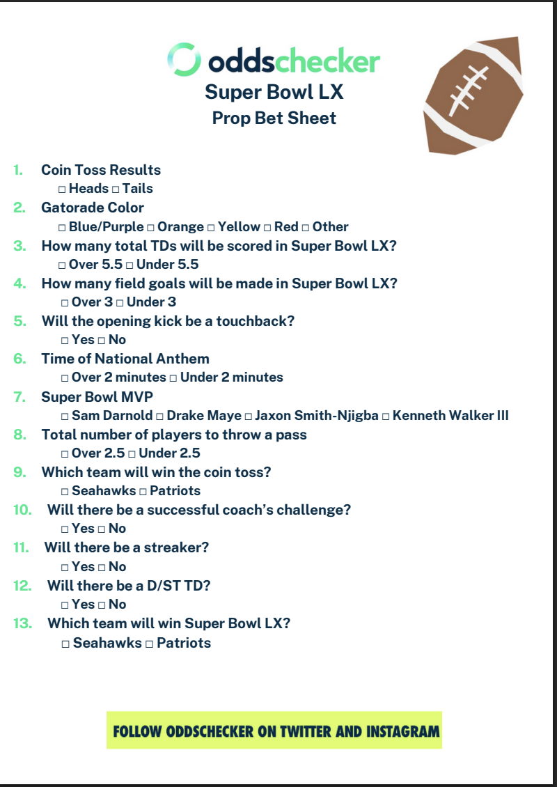 Super Bowl 60 Prop Sheet Image