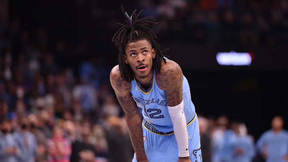 Ja Morant Grizzlies hands on knees