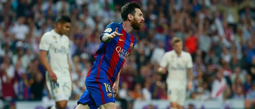 r football barcelona messi celebrate real madrid 2017