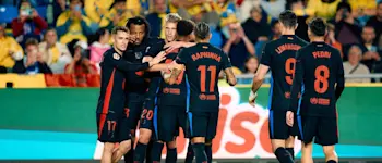 football 2025 laliga barcelona away players celebration goal lamine