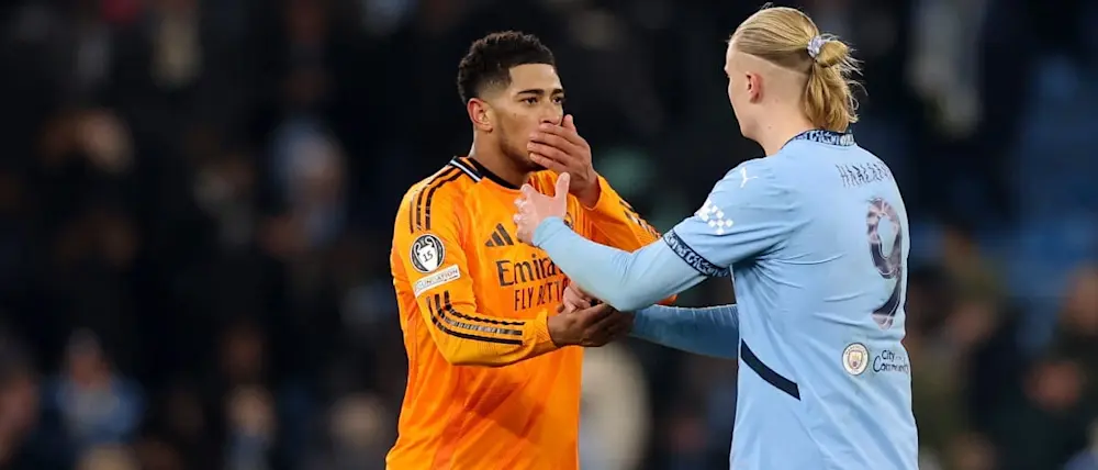football 2025 champions league man city real madrid bellingham haaland hand shake