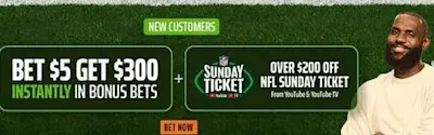 DraftKings NFL Bet5Get300 1024X477