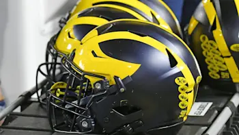 Michigan Football Helmets in Group