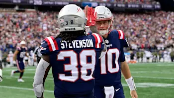 Rhamondre Stevenson & Mac Jones Patriots high-five
