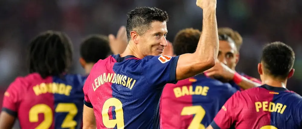 football 2024 laliga barcelona lewandowski celebration goal
