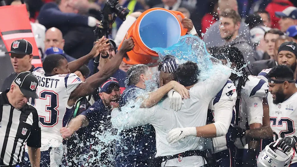 Patriots Gatorade Bath Super Bowl