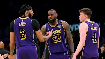 Anthony Davis, Lebron James and Dalton Knecht Lakers 2024