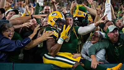 Aaron Jones Packers Lambeau Leap