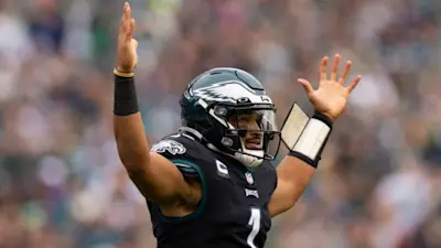 Jalen Hurts Eagles Hands Up