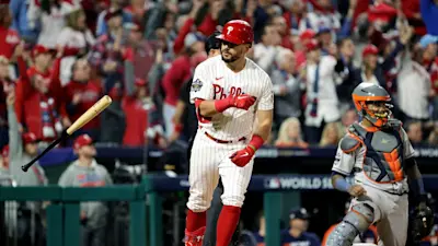 Kyle Schwarber Phillies World Series HR bat flip