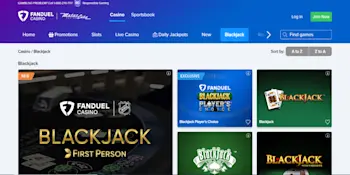 FanDuel Casino Blackjack Menu