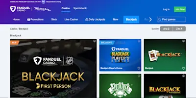 FanDuel Casino Blackjack Menu