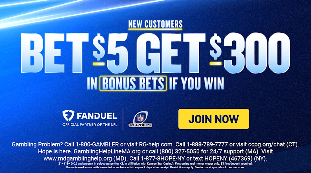 FanDuel bet $5 get $300 NFL Jan 2025