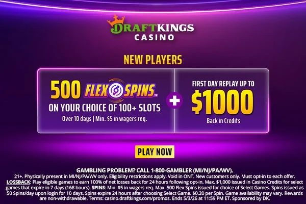 DraftKings Casino Free Spins Flex Spins Launch Banner