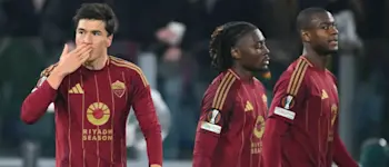 football 2025 europa league as roma goal team celebration