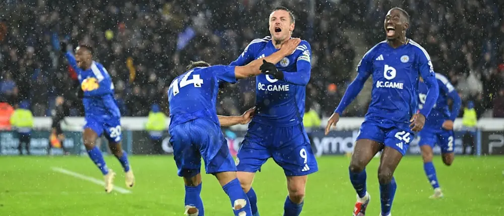 football 2024 england premier league leicester vardy goal celebration