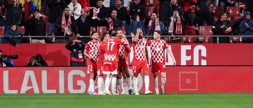football 2025 laliga girona players celebration montilivi