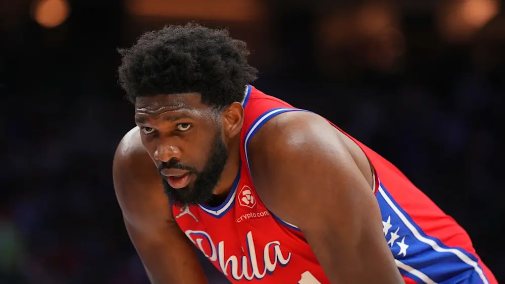Joel Embiid 76ers hands on knees