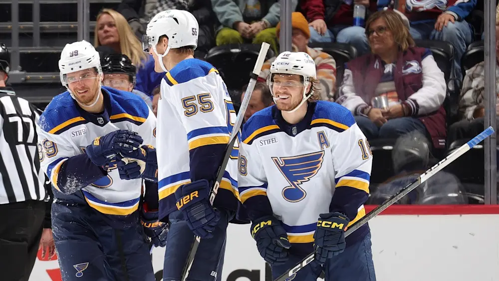 St. Louis Blues Pavel Buchnevich, Colton Parayko, Robert Thomas