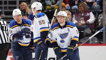 St. Louis Blues Pavel Buchnevich, Colton Parayko, Robert Thomas