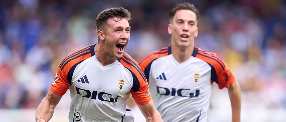 football 2024 liga hypermotion oviedo away celebration goal
