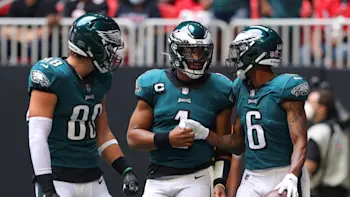 Jalen Hurts, DeVonta Smith, and Dallas Goedert Eagles