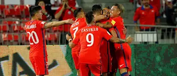 r football chile players celebrating