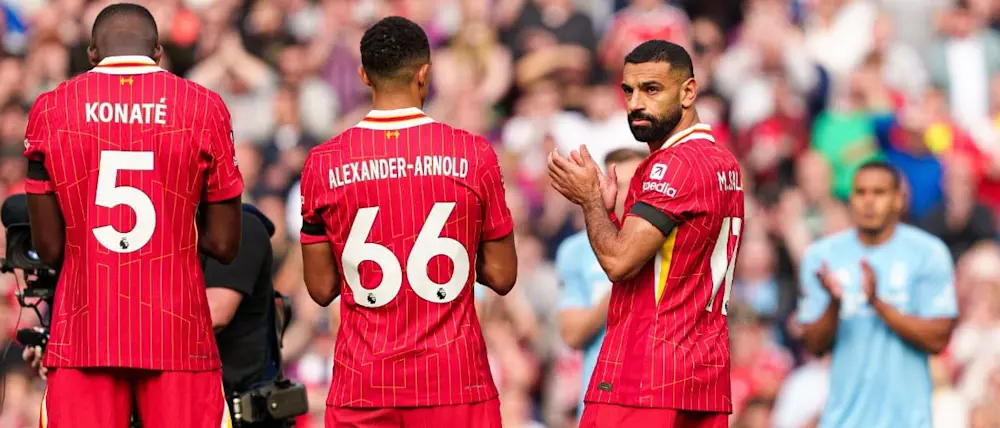 2024 football premier league liverpool home post match celebration konate arnold salah