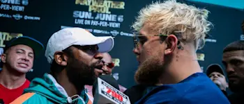 Jake Paul vs Floyd Mayweather Staredown