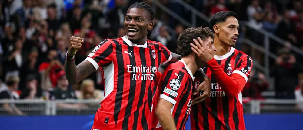 2024 football champions league milan rafael leao goal celebration