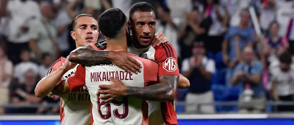 football 2024 france ligue1 lyon goal celebration mikautadze