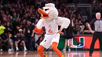 Miami Hurricanes basketball mascot dancing