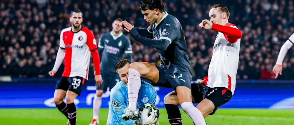 football 2025 champions league feyenoord ac milan joao felix tacle