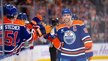 Connor McDavid Oilers High Five 2024
