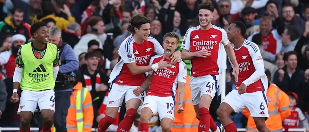 2024 football premier league arsenal trossard goal celebration