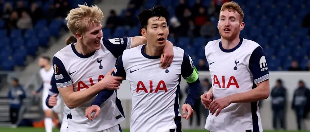 football 2025 europa league tottenham son goal celebration