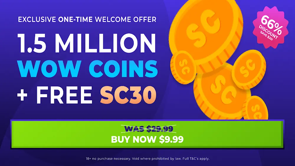 WOW Vegas Casino 1.5 Million WOW Coins + Free SC30